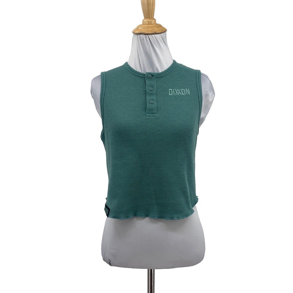 Dixxon Flannel Tank Top Womens M Medium Deep Sage Waffle Knit Cropped Henley